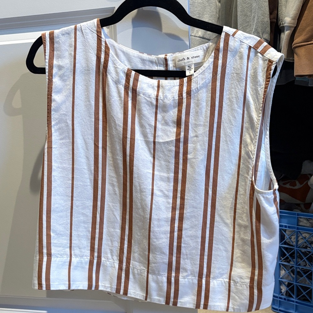 Striped Sleeveless Top Button Up Back